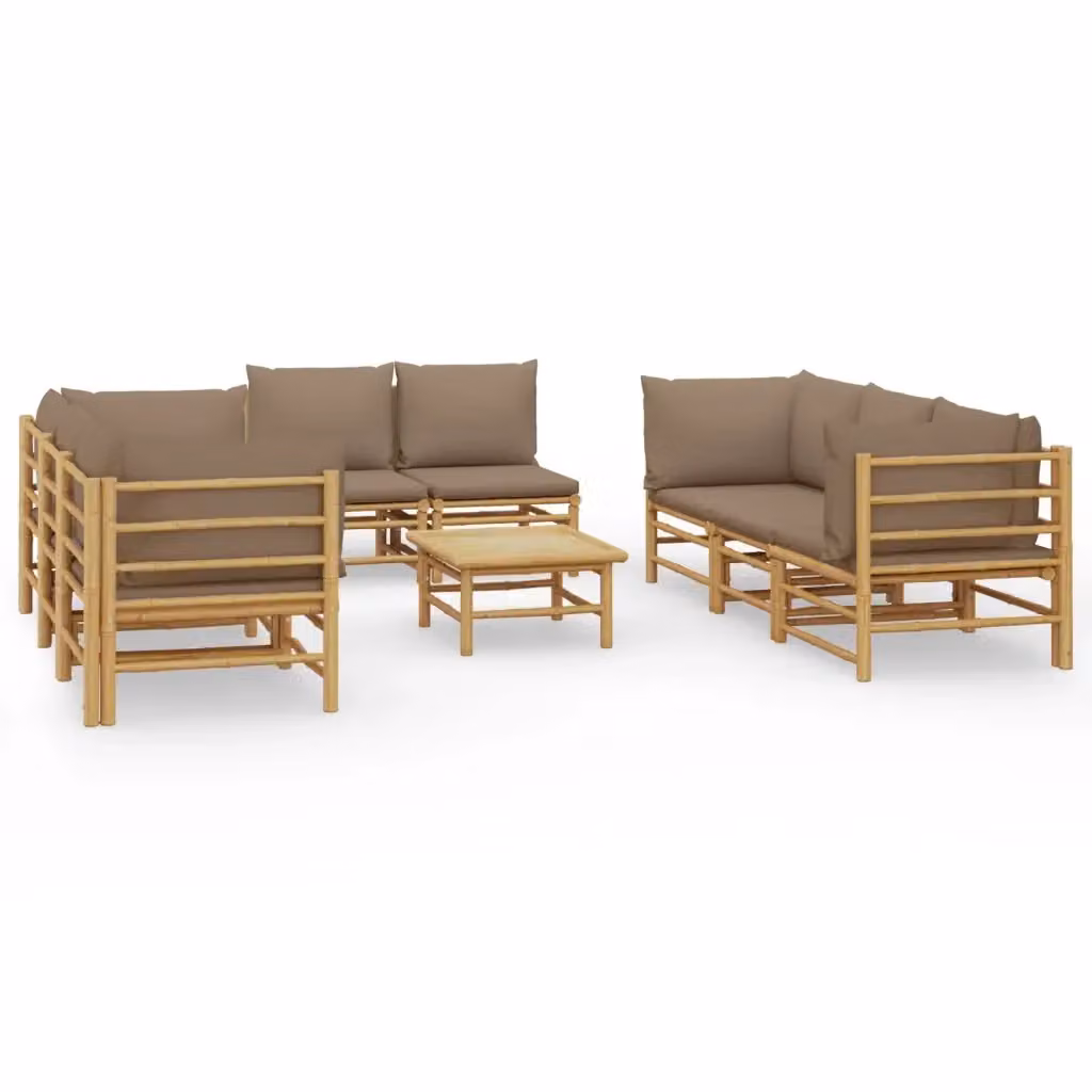 Set Salotto da Giardino a L vidaXL in Bambu con Cuscini Beige 9 Pezzi – 2