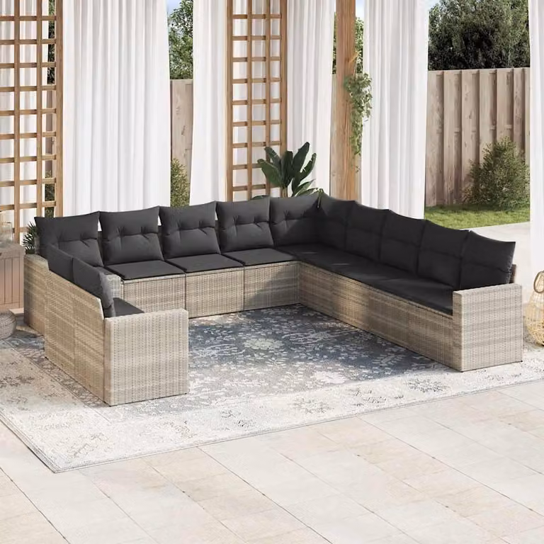 vidaXL Set Divani da Giardino 11 pz in Polyrattan Grigio con Cuscini Imbottiti e Rivestimenti Rimovibili