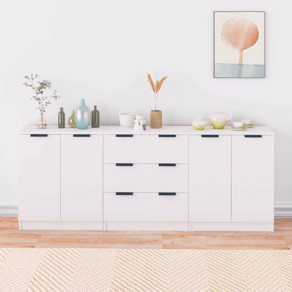 Set di 3 credenze bianche vidaXL in legno multistrato con design minimalista da appendere al muro