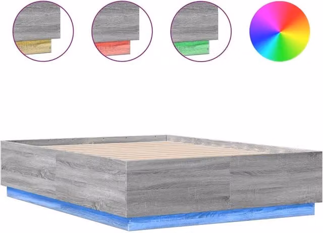 Letto matrimoniale | Letto per adulti | Giroletto Luci LED Grigio Sonoma 120x190 cm Legno Multistrato