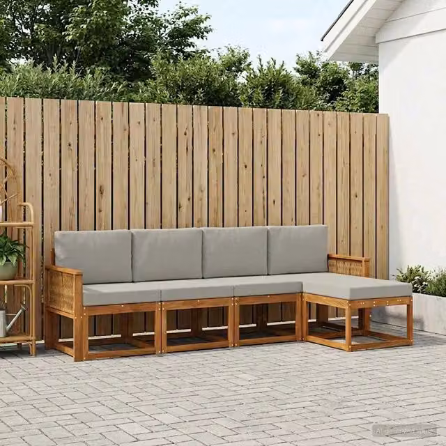 Set di divani da esterno 5 pz Naturale e Grigio Chiaro 3385137