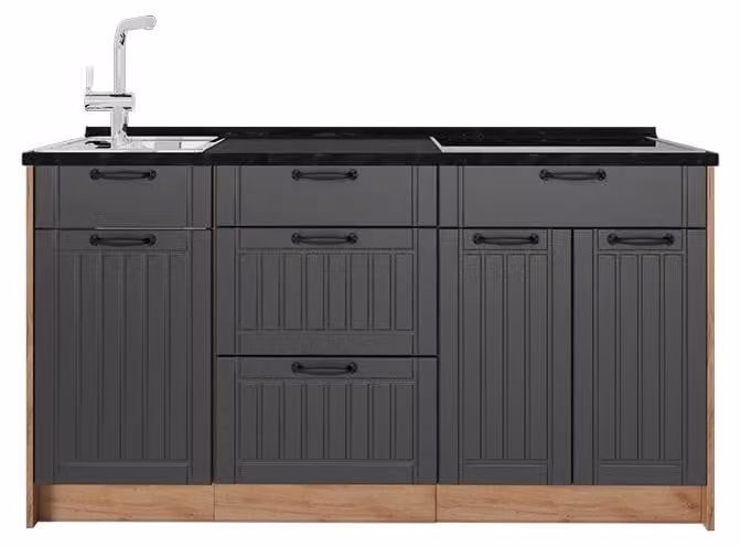 Cucine componibili piccole Vicco Fame-Line Grigio scuro 150 cm, PL Antracite, Model 65411