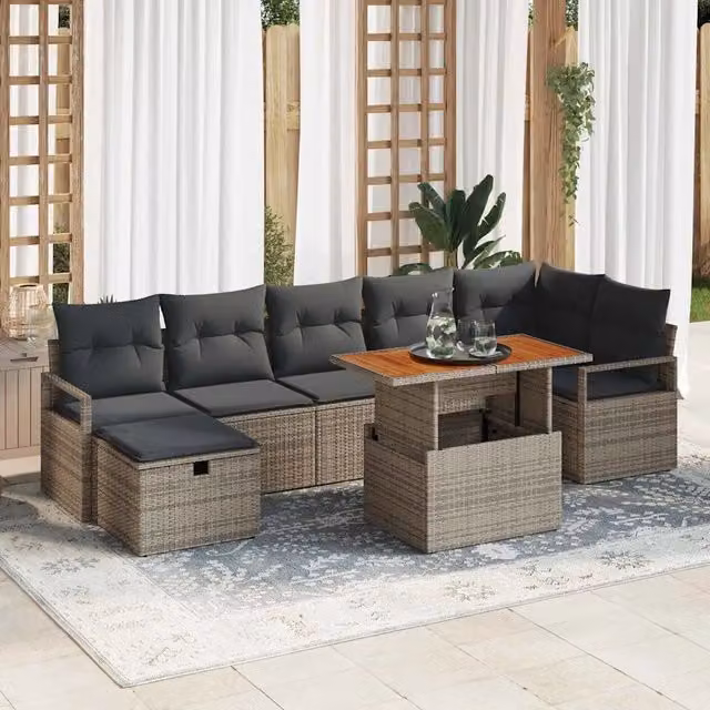 Set Divano da Giardino 8 pz Grigio polyrattan 3361335