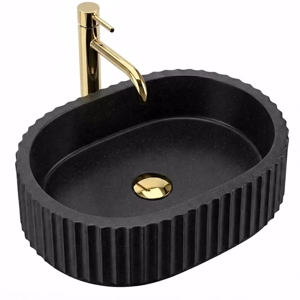 Lavabo da appoggio Rea Margaret in mineral cast nero forma ovale – 2