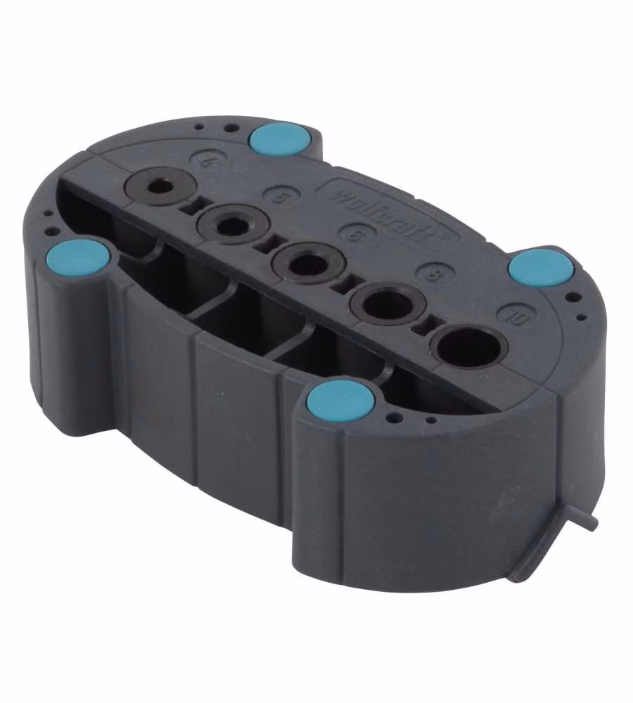 Guida per fori 5-6-8-10 mm.  Base sagomata a "V" per forare tubi