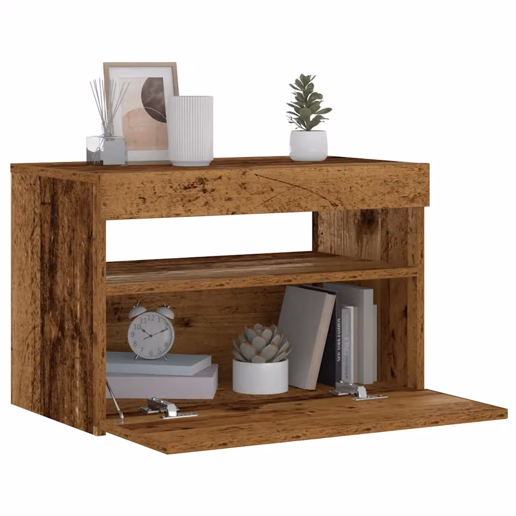 Comodino moderno vidaXL con illuminazione LED integrata in legno marrone, L 60 cm x P 35 cm x H 40 cm