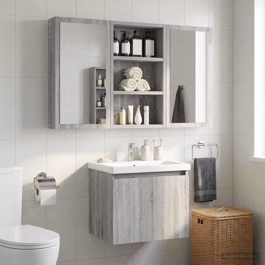 Armadio da bagno a muro vidaXL moderno in MDF grigio L: 30 cm, P: 10 cm, H: 50 cm