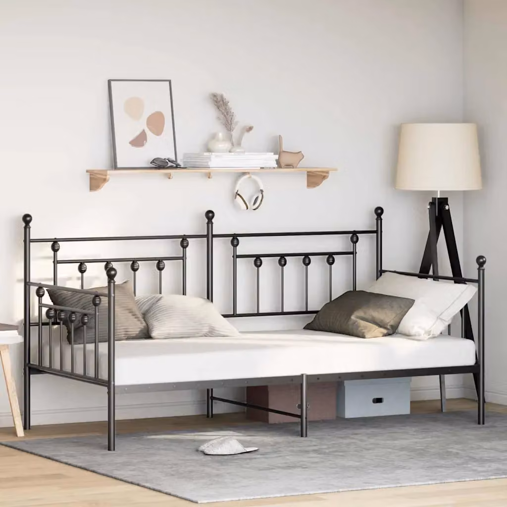 vidaXL Struttura per letto di giorno moderna in metallo nero opaco L: 107 cm, P: 207 cm, H: 113 cm