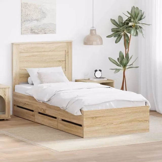 vidaXL Struttura del letto con cassetto in Rovere Sonoma, marrone, L/P/H: 100 x 200 x 203 cm