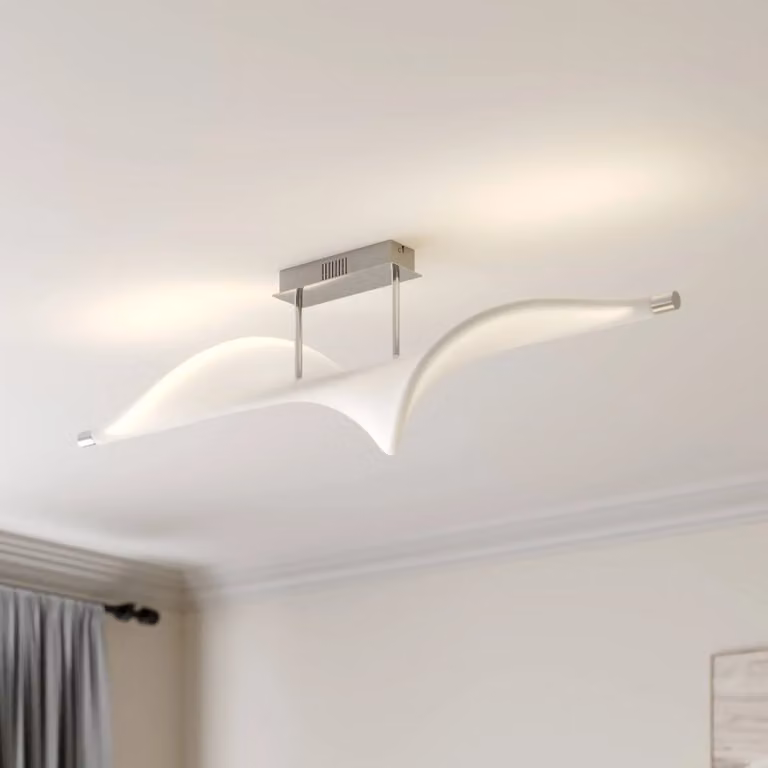 Plafoniera soffitto Edano Lucande, dimmerabile, Bianco / Opale, Soggiorno / Sala da pranzo, Tessuto / Stoffa / Seta, Moderno, Plafoniera