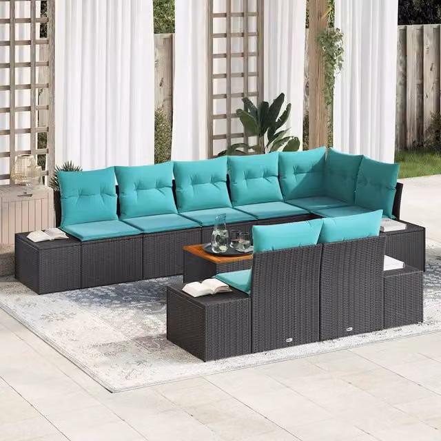 Set Divano da Giardino 9 pz Nero e turchese 3356646