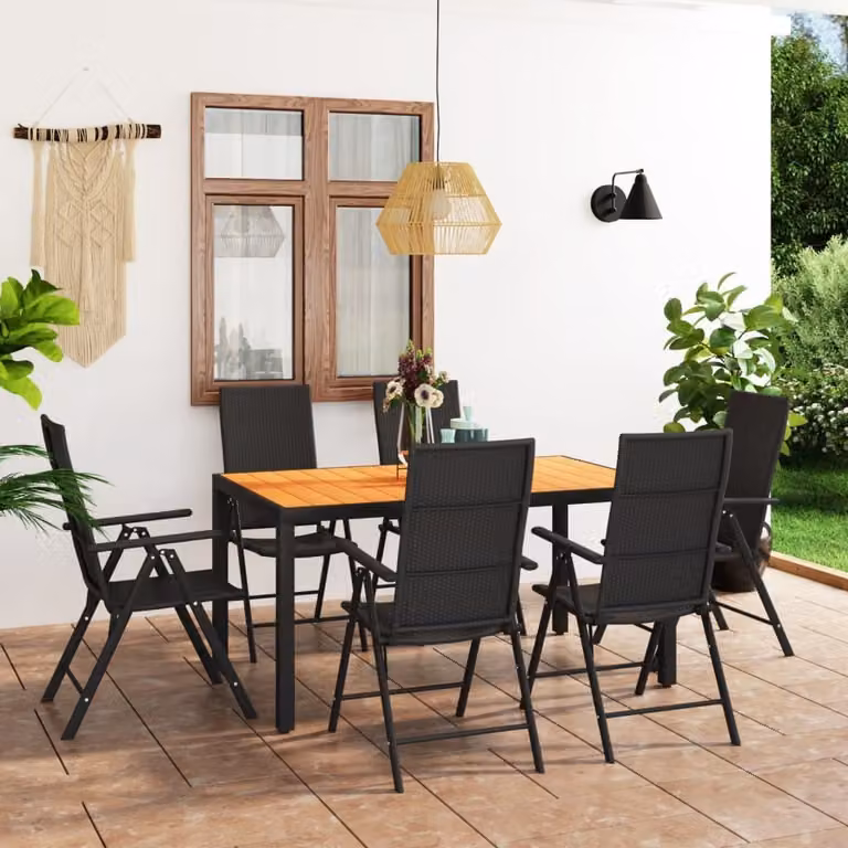The Living Store Set da pranzo da giardino 7 pezzi nero e marrone