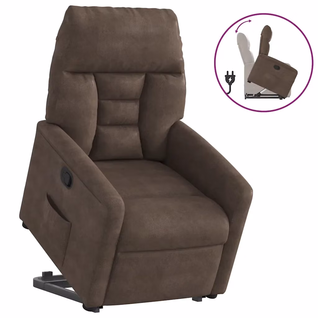 Poltrona Alzapersona Reclinabile vidaXL in Microfibra Marrone con Supporto Elettrico per Senior – 2