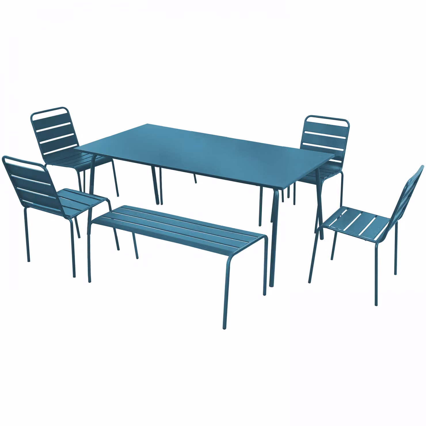 Set da giardino con 2 panche e 4 sedie in acciaio blu pacifico - Oviala Palavas