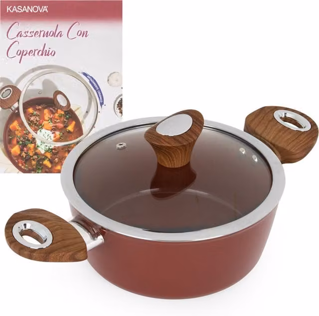 Casseruola Kasanova New Ceramic con coperchio in vetro, colore rosso, diametro 20 cm