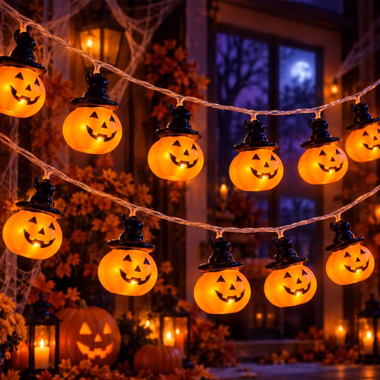 Catena luminosa per Halloween, 3 metri, 20 luci LED a forma di zucca, luce bianco caldo