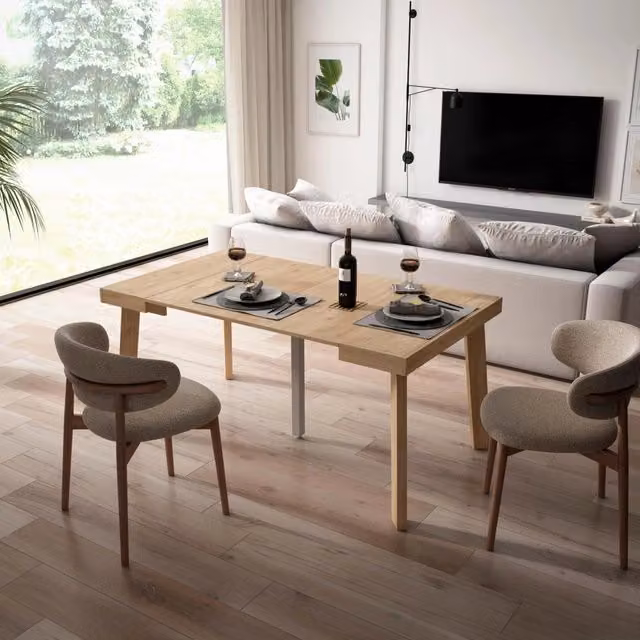 Consolle allungabile, 160x90x73cm, Per 8 persone, Gambe in legno, colore Rovere RF3043