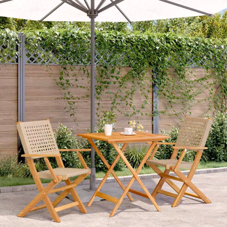Maison Exclusive - Set da bistrot 3 pezzi in polyrattan beige e legno massello