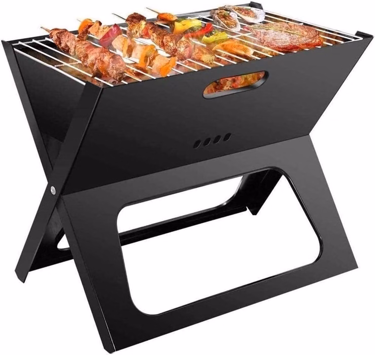 Barbecue pieghevole - 44,5 x 30,5 x 35 cm - BBQ - Grill - Portatile - Grill portatile - Grill a carbonella - Pieghevole - Compatto - Mini Grill - Nero opaco
