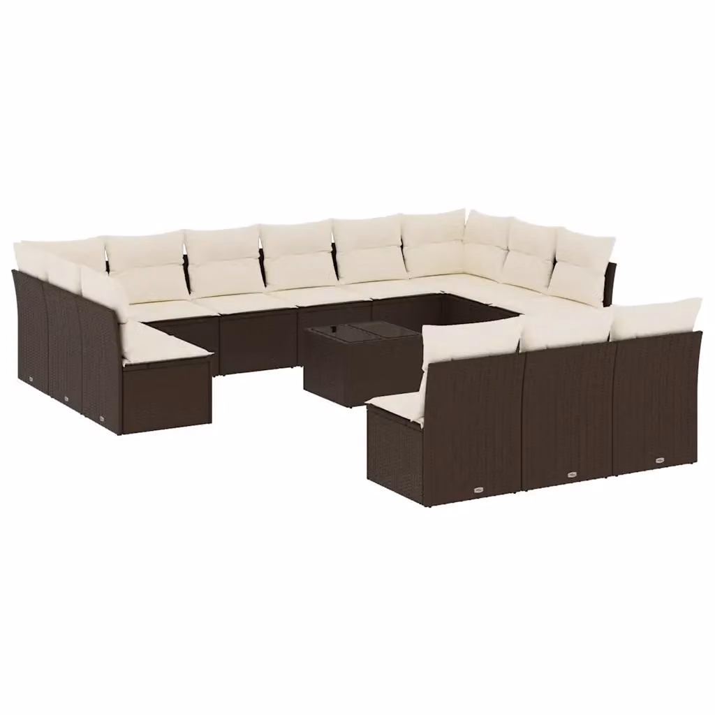 Set di divani da giardino VIDAXL a forma di U in polyrattan marrone con 14 pezzi e cuscini inclusi – 2