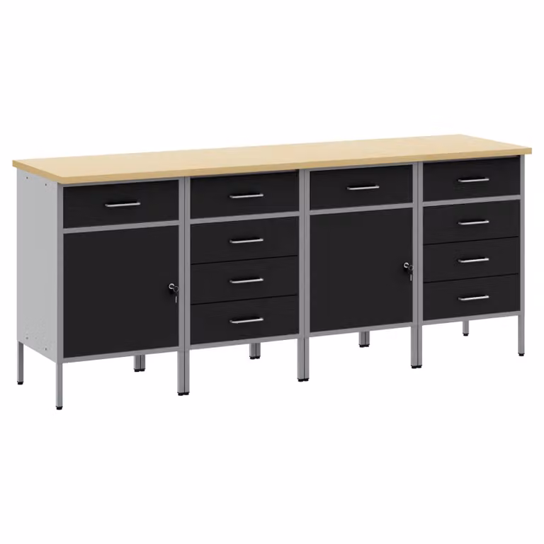 Carrello da lavoro mobile vidaXL con ruote bloccabili, Nero e Grigio, L: 200 cm, P: 55 cm, H: 85 cm