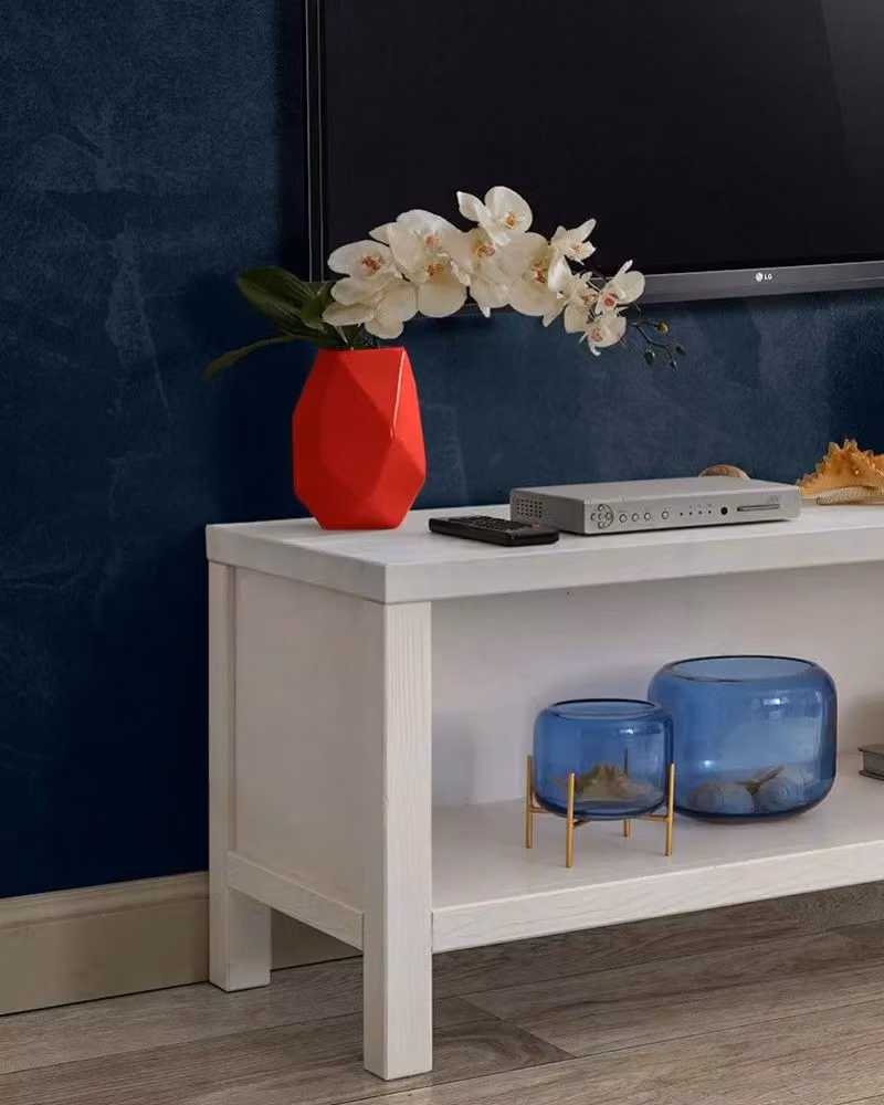 Porta TV a giorno shabby chic bianco in legno di pino massello Mobili 2G L: 140 cm, P: 45 cm, H: 52 cm – 2
