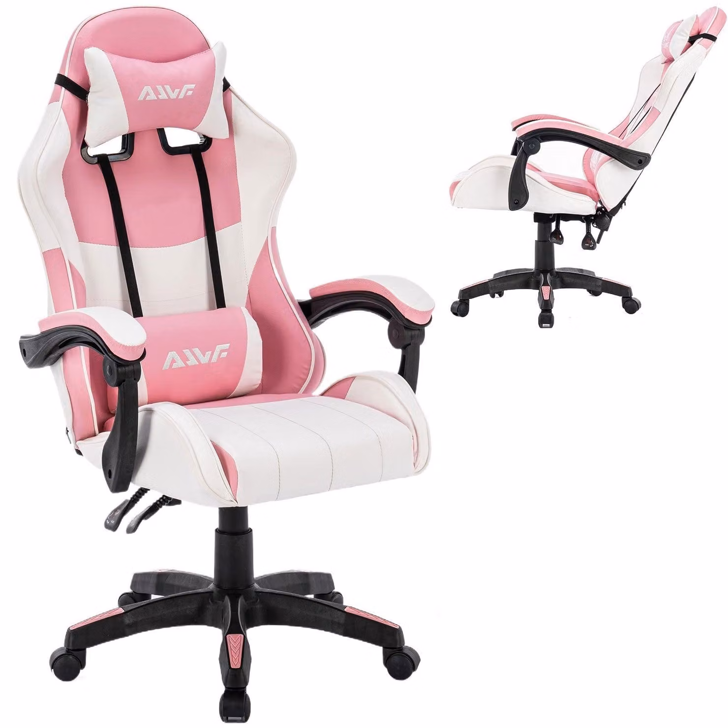 Sedia da gaming ergonomica, design rosa, con schienale e altezza seduta regolabili