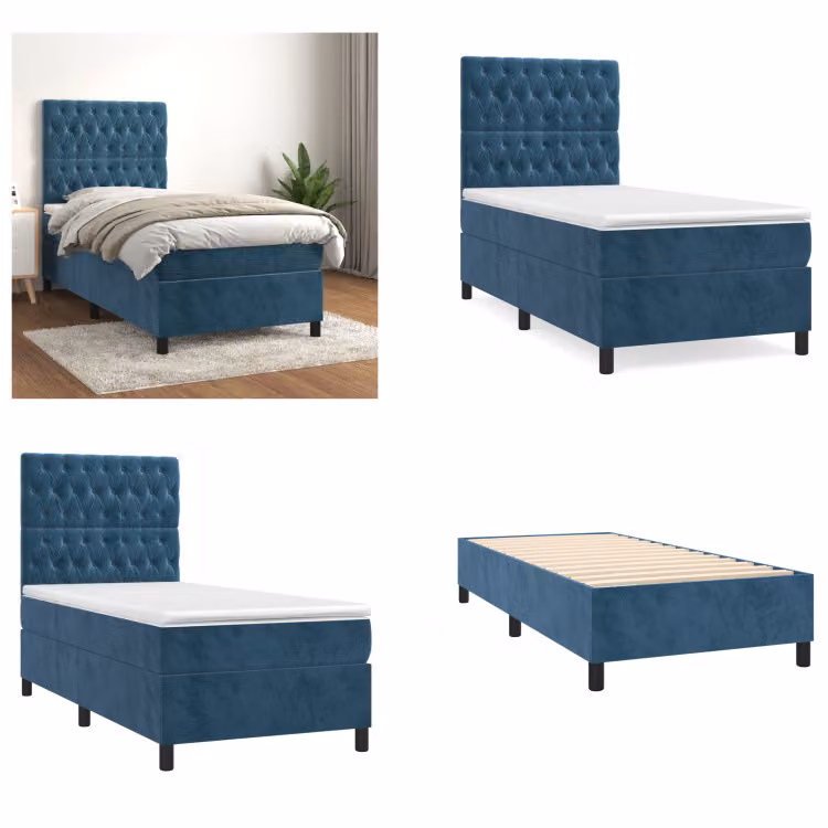 vidaXL Letto a molle con materasso blu scuro 100x200 cm in velluto - Letto a molle - Boxspringbetten - Bett - Schlafzimmermöbel