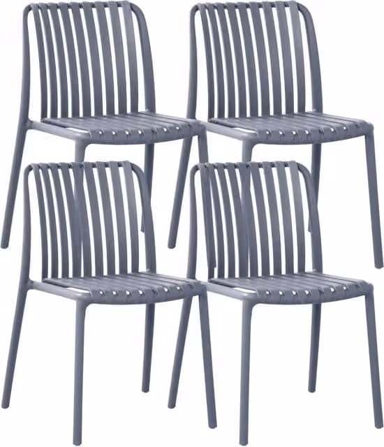 Set di 4 sedie moderne Maya in polipropilene e fibra di vetro, impilabili, resistenti ai raggi UV, colore grigio opaco, per uso interno ed esterno