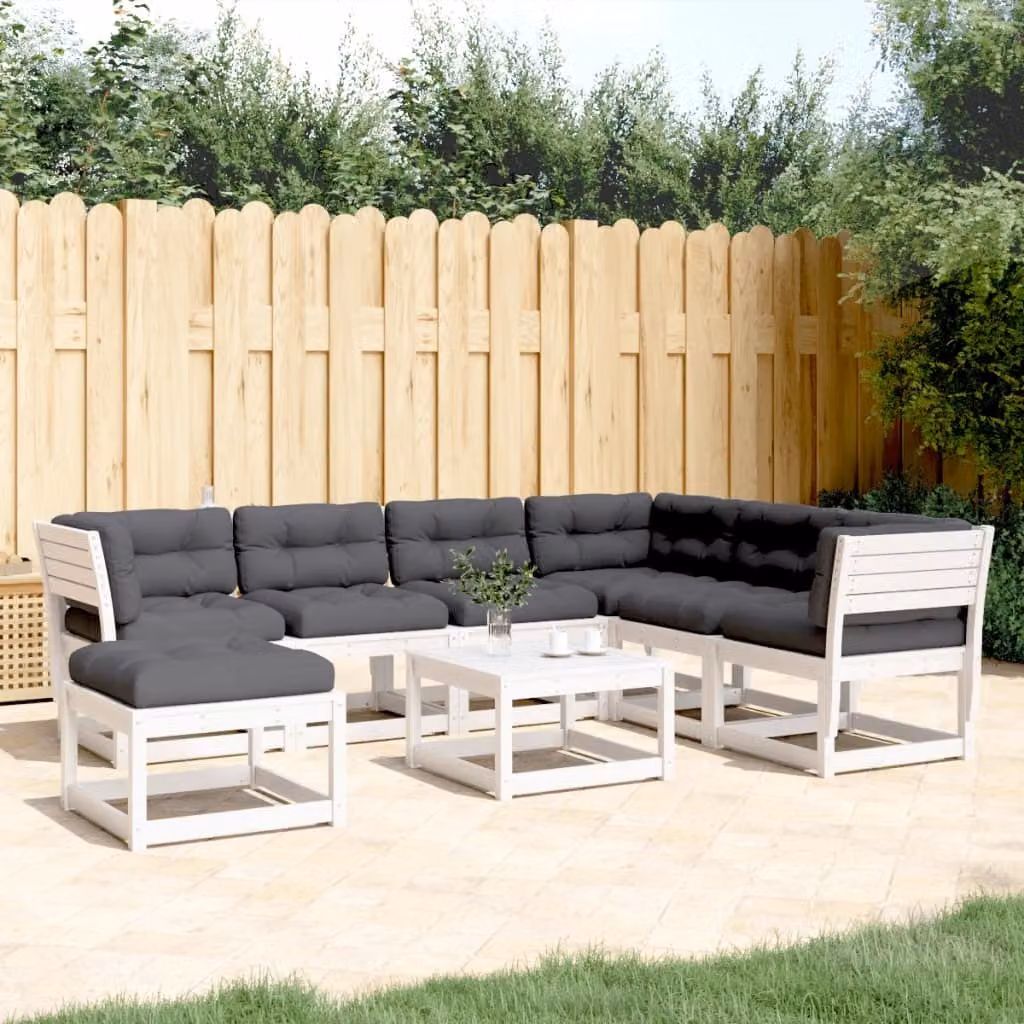 Maison Exclusive - Set Salotto Giardino 7pz con Cuscini Bianco Legno Massello Pino
