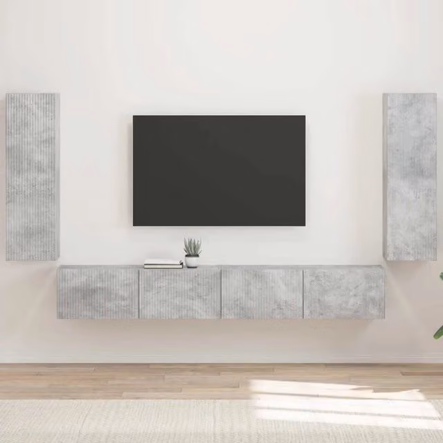 Set di Mobiletto da TV a Parete 4 pz Grigio cemento 3408928