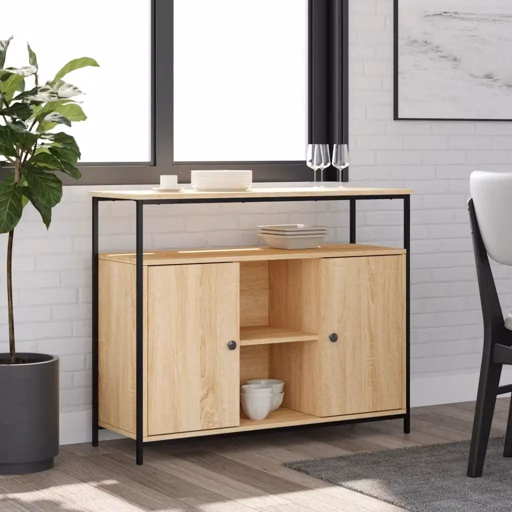 Credenza Buffet da pranzo in Rovere Sonoma e Legno MDF, L 100 cm x P 35 cm x H 80 cm – 2