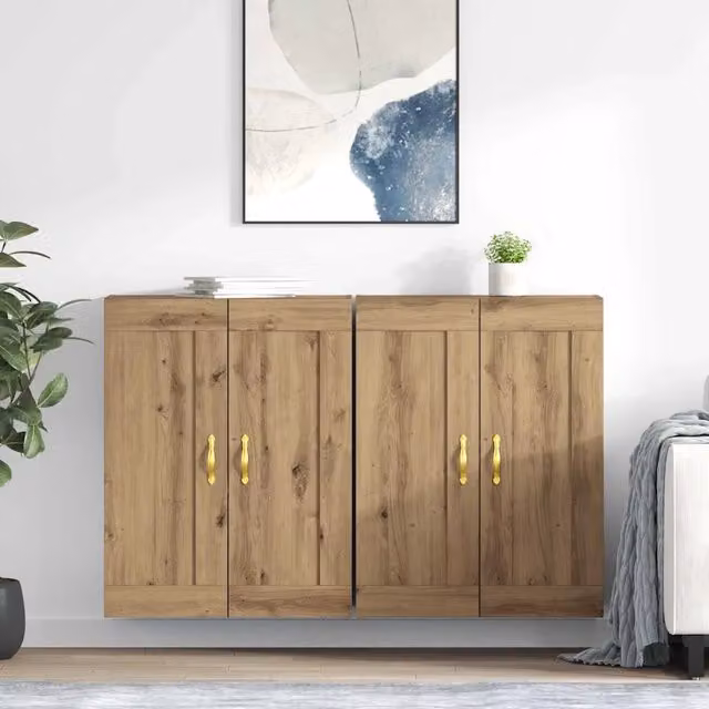 Set di 2 mobili a muro moderni vidaXL in legno rovere marrone con ante a battente e ripiani interni, L/P/H: 69,5 x 34 x 90 cm – 1