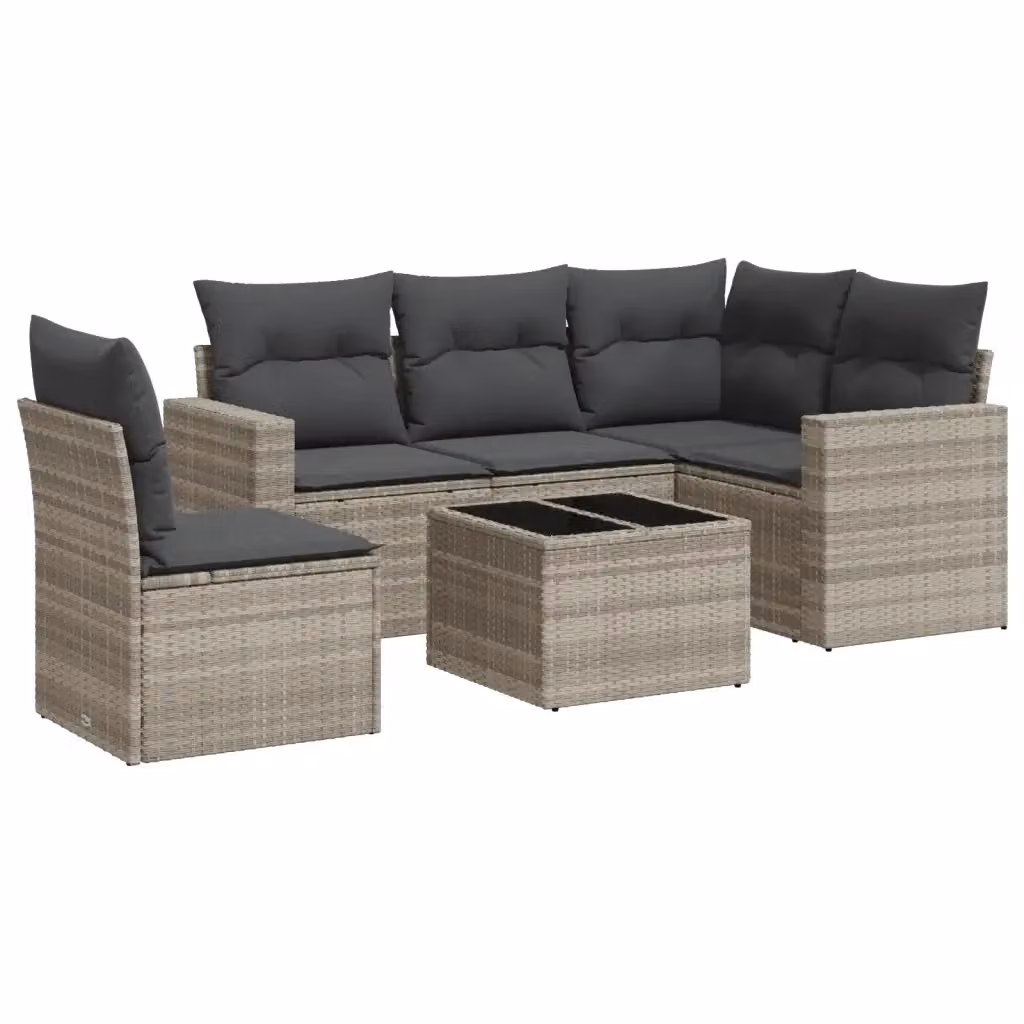 vidaXL Set Divano da Giardino a L con Tavolino da Caffè in Polyrattan e Acciaio, 6 Pezzi, Grigio – 2