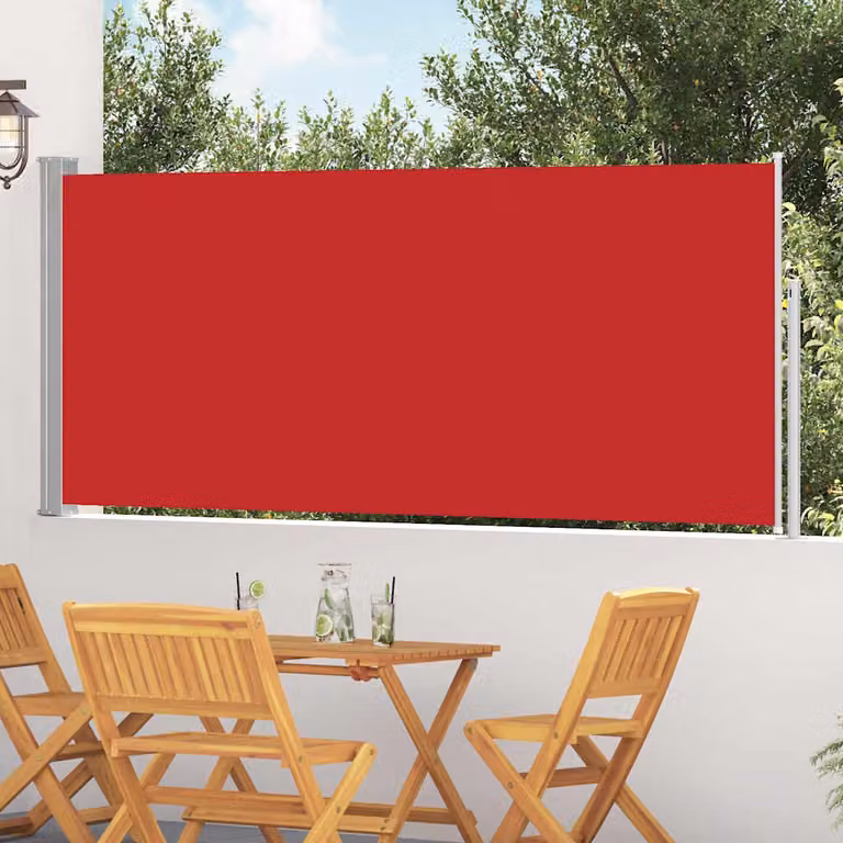 Tenda da Sole Laterale Retrattile vidaXL in Poliestere e Acciaio, Rossa, L: 314 cm, H: 117 cm