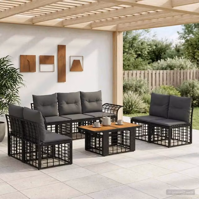 Set Divano da Giardino 8 pz Nero e Grigio scuro polyrattan 3437967