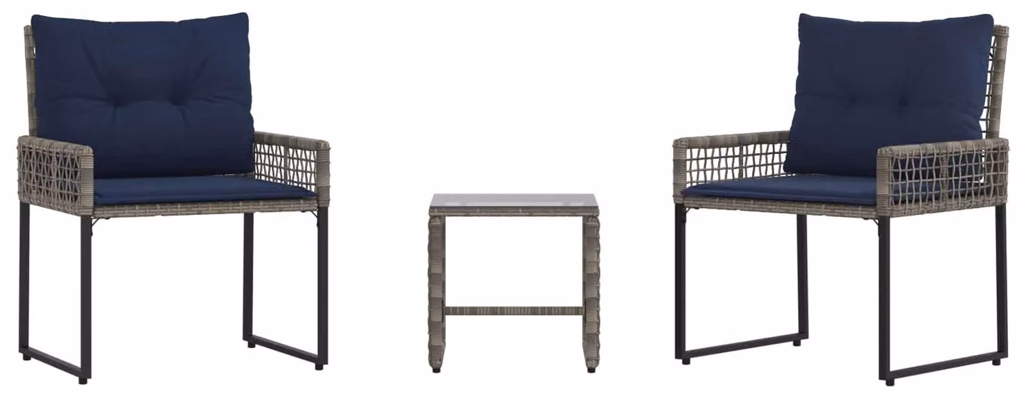 Set di Mobili da Esterno con cuscino 3 pcs Grigio e Blu Navy