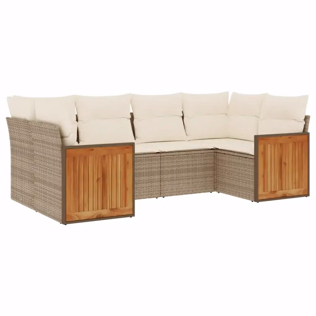 vidaXL Set Divano da Giardino a L 6 pz con Cuscini Beige e Struttura in Metallo e Polyrattan – 2