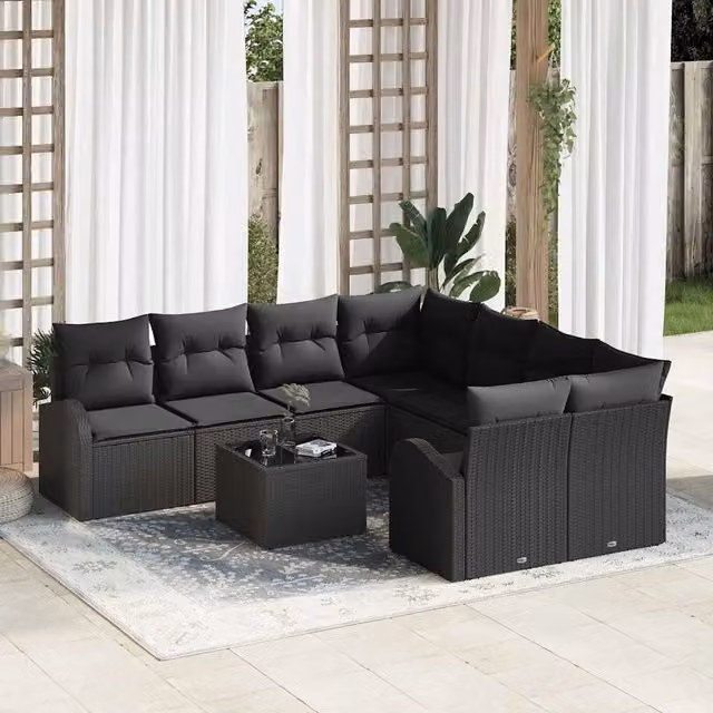 Set di divani 9 pz 8-Numero di posti Nero polyrattan 3354652