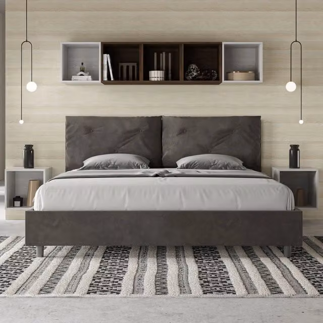 Letto matrimoniale Appia Large Ityhome con rete imbottita in microfibra grigio L/P: 180 x 200 cm