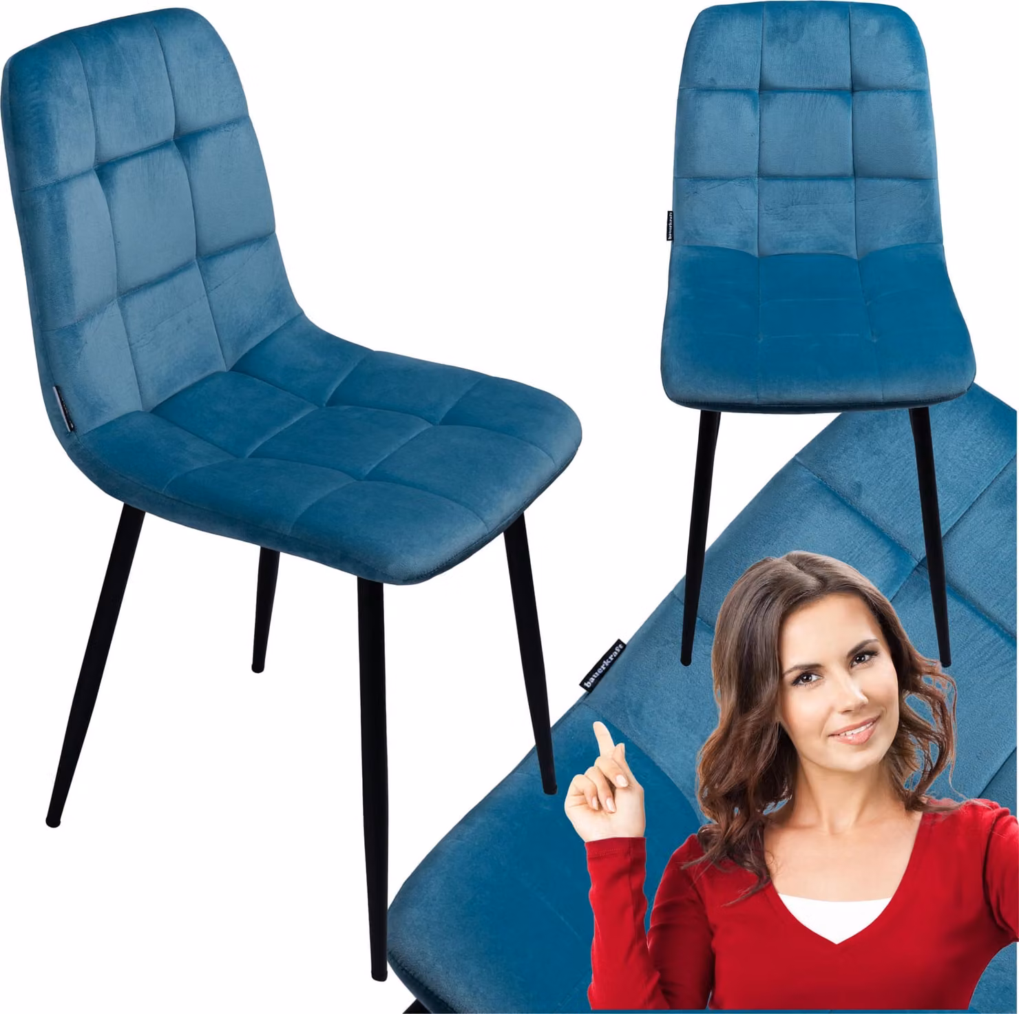 Sedia da pranzo imbottita in velluto Loft in velluto blu