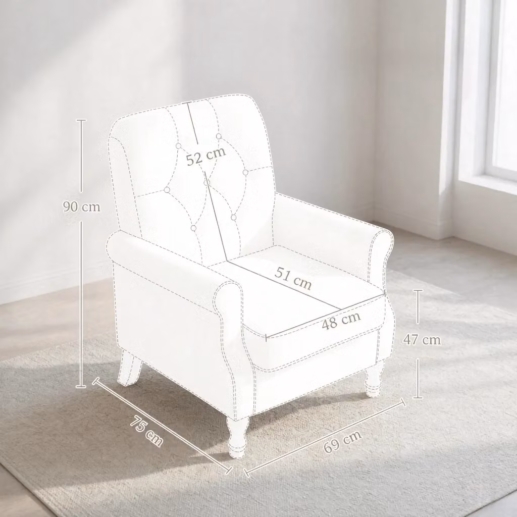 Poltrona lounge WISHDOR in lino beige e bianco con seduta imbottita a molle insacchettate e gambe in legno in stile mid-century – 2