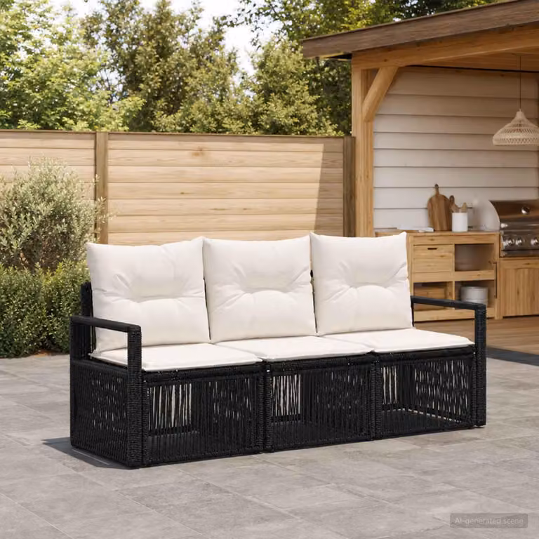 Maison Exclusive - Set da giardino composto da 3 pezzi, divano in rattan sintetico nero