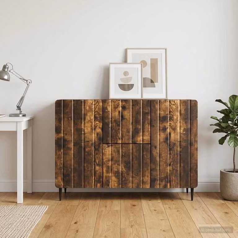 Credenza moderna vidaXL in legno Rovere Fumo, L 89 x P 34,5 x H 62 cm
