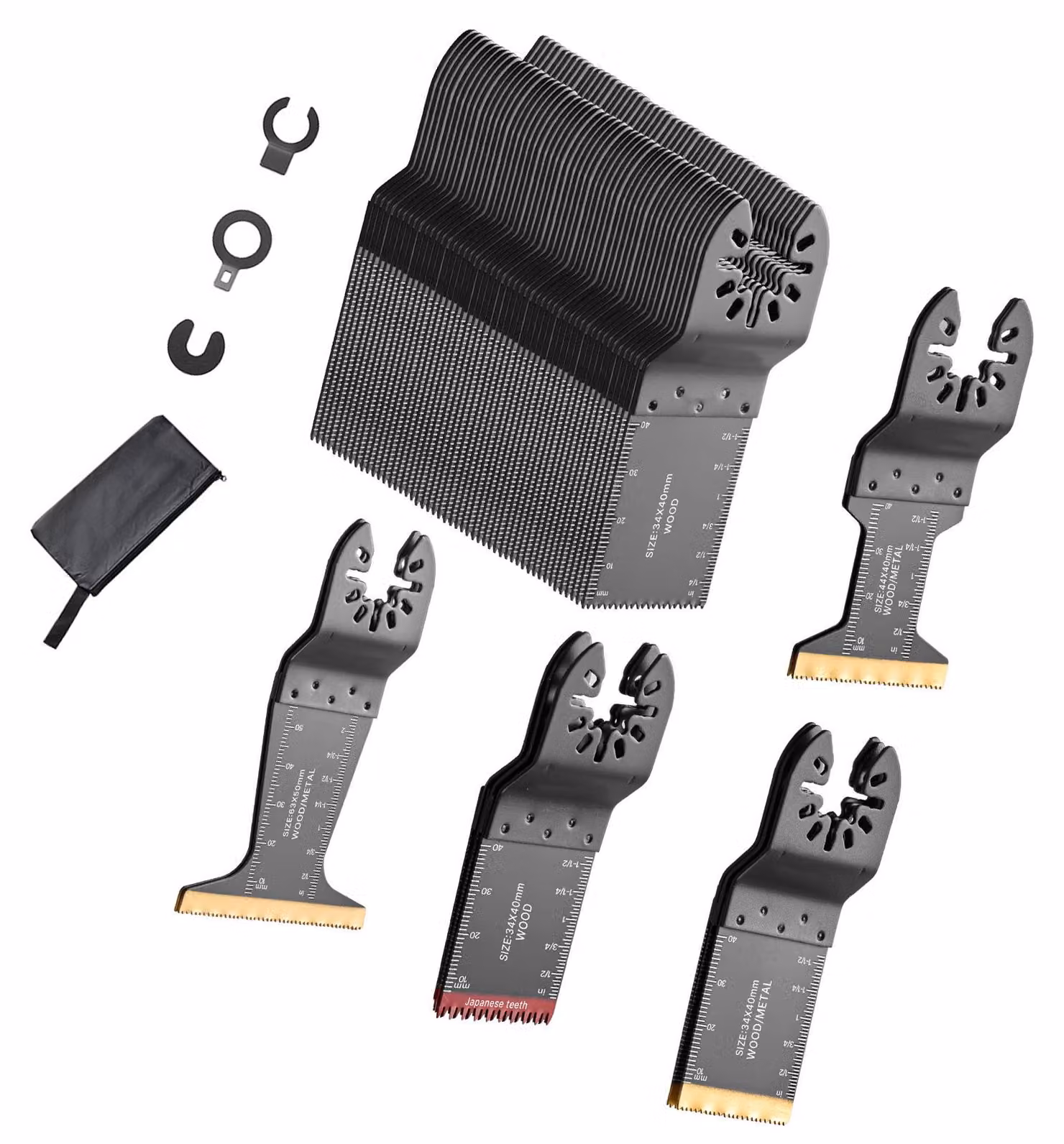 Set di 60 lame multifunzione SucceBuy, accessori per utensili oscillanti con 5 tipi di lame, adatti per legno, plastica e metallo, compatibili con Makita, Bosch, Dewalt, Craftsman e Fein