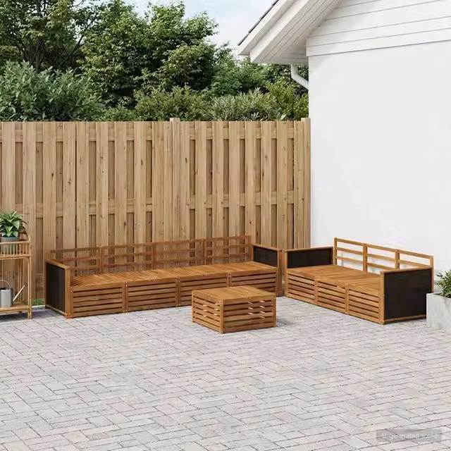 Set di divani da esterno a forma di U vidaXL in legno di acacia massello marrone con cuscini inclusi – 1