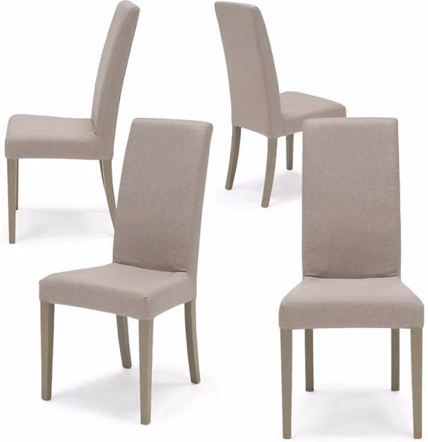 Set 4 sedie imbottite EDI per sala da pranzo, cucina, soggiorno, 100% Made in Italy, design moderno, struttura robusta in legno in tinta, schienale e seduta rivestiti con tessuto sfoderabile colore Tortora