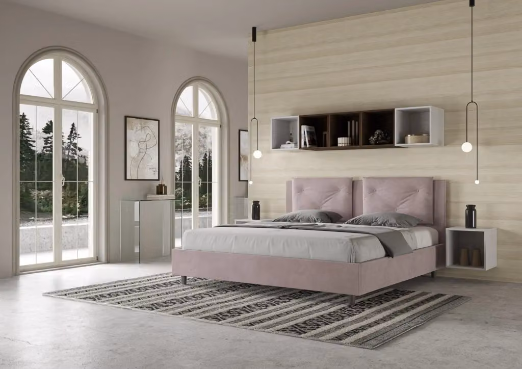BS COM Letto matrimoniale king size con rete imbottita in microfibra colore glicine L/P/H: 190 x 210 x 110 cm – 2
