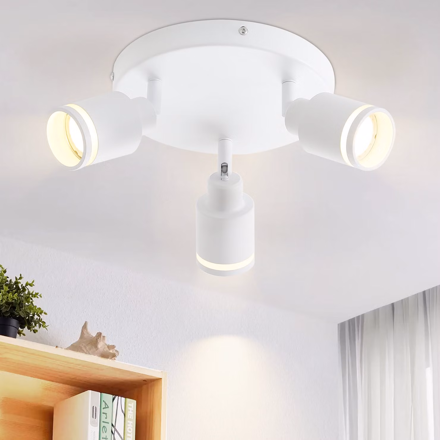 ZMH LED plafoniera bianca a 3 fiamme GU10 faretto orientabile rotondo per parete spot soggiorno camera da letto, senza lampadine
