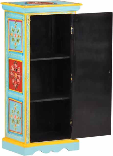 Credenza Alta vidaXL in Legno di Mango con Decorazione Floreale Multicolore L/P/H: 40 x 30 x 90 cm